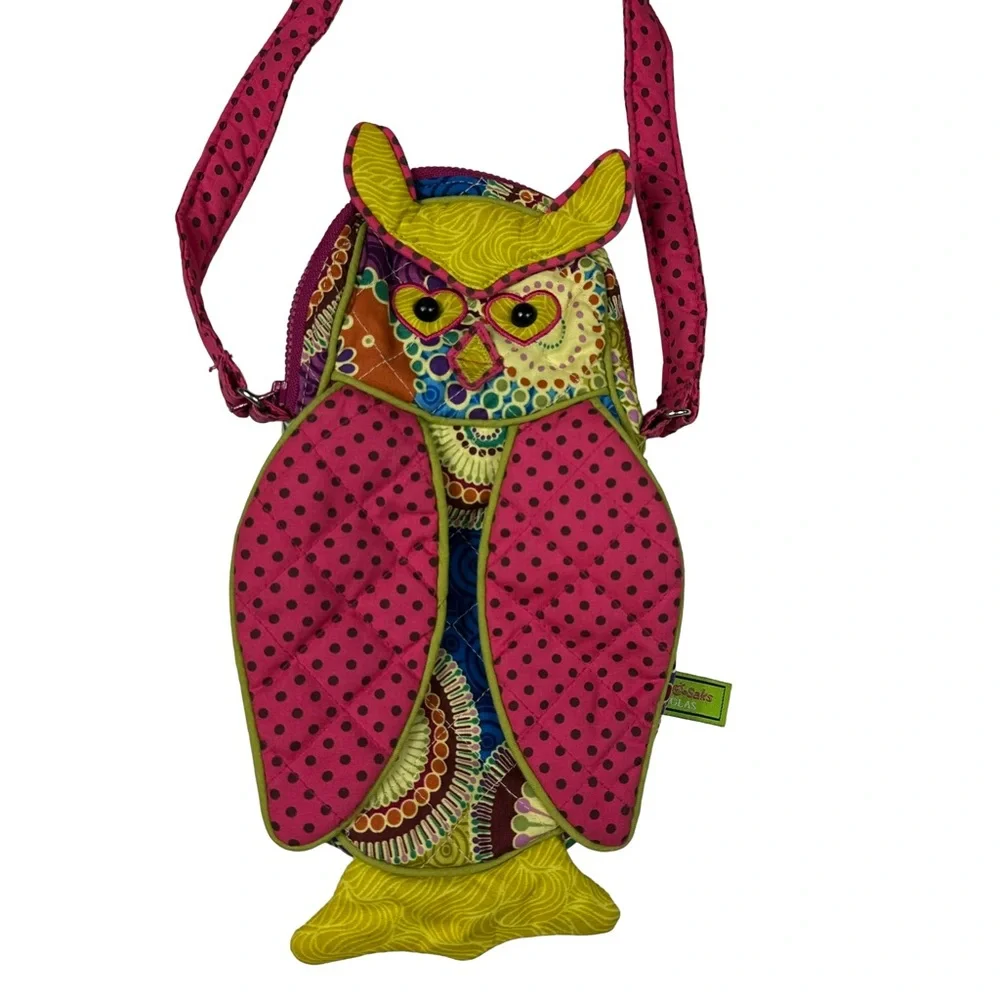Pet Saks By Douglas Owl Patchwork Quilted Kitschy Colorful Animal Kids Purse